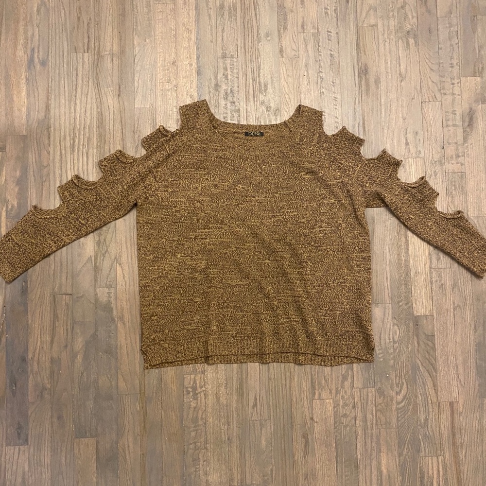 Brown Cutout Sleeve Sweater